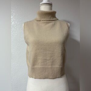 PAPERMCCN Women's Tan Turtleneck Sweater Vest size M